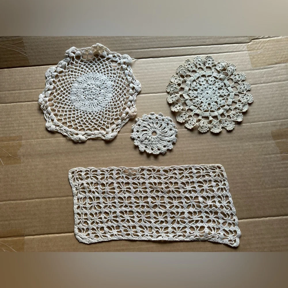 Vintage Doilies 4 piece lot - light stains